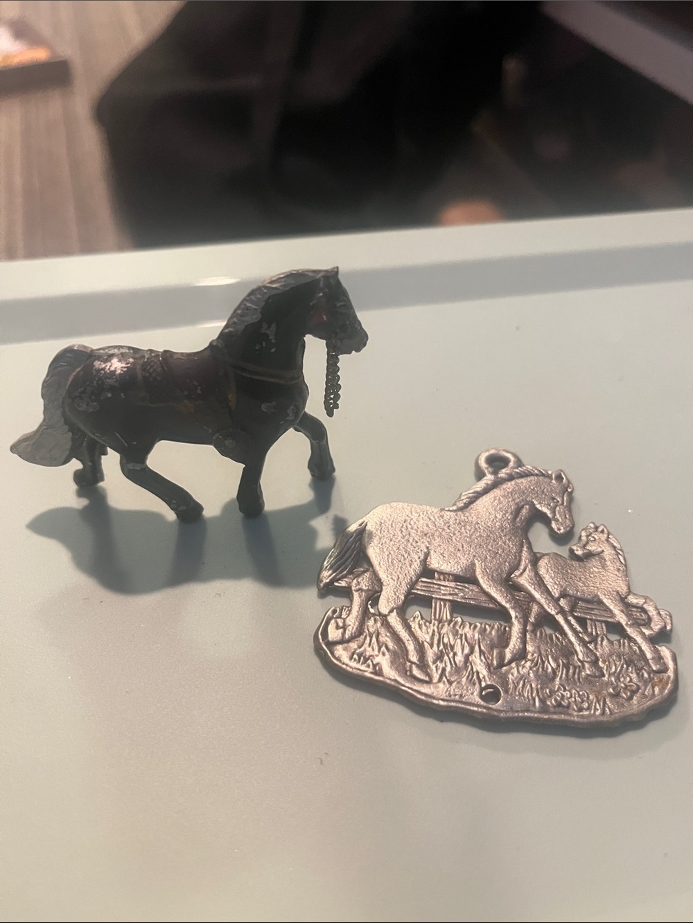 Vintage Metal Horse Figurine and Silver Horse Ornament - Decorative Horse Set